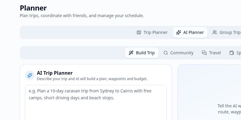 AI trip planner form with an entered trip brief